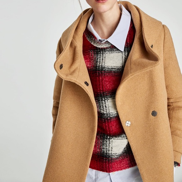 Zara Jackets & Blazers - NWT Zara Wrap Collar Camel Wool Blend Coat